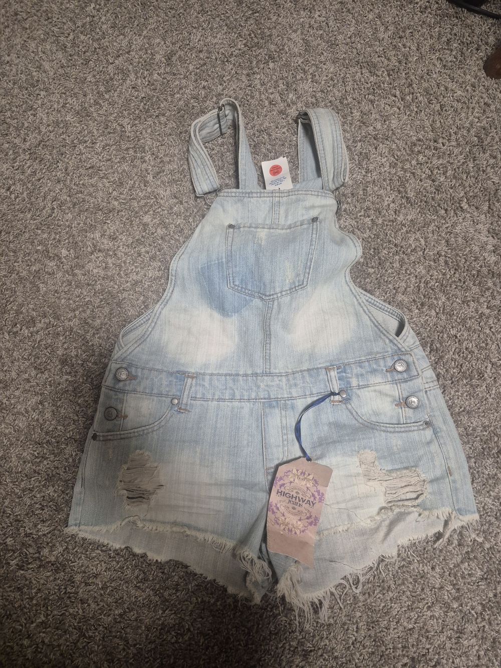 Highway Jeans Light Blue Distressed Denim Short Overalls